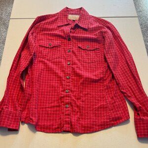 Banana Republic Womens Medium Red Plaid Soft Wash Button Down Shirt Cotton